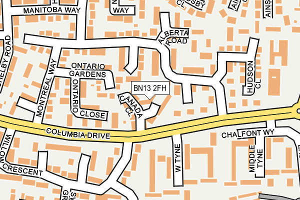 BN13 2FH map - OS OpenMap – Local (Ordnance Survey)