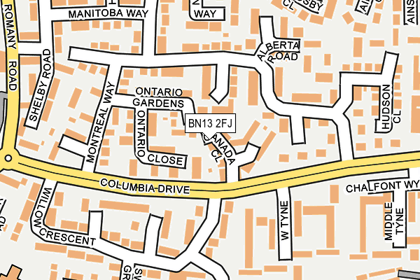 BN13 2FJ map - OS OpenMap – Local (Ordnance Survey)