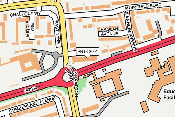 BN13 2GZ map - OS OpenMap – Local (Ordnance Survey)