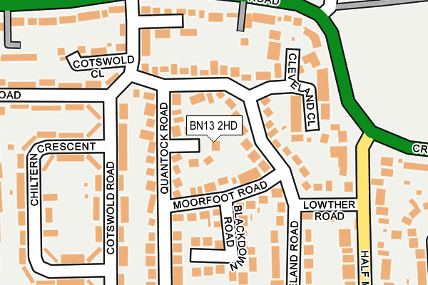 BN13 2HD map - OS OpenMap – Local (Ordnance Survey)