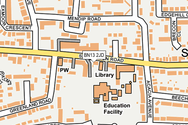 BN13 2JD map - OS OpenMap – Local (Ordnance Survey)