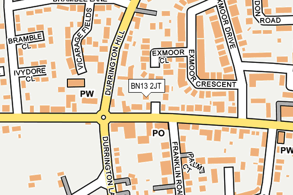 BN13 2JT map - OS OpenMap – Local (Ordnance Survey)