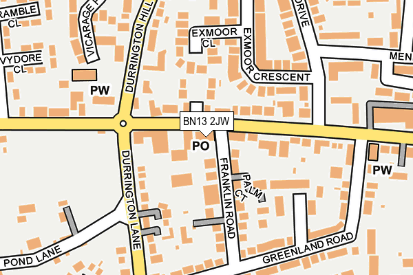 BN13 2JW map - OS OpenMap – Local (Ordnance Survey)