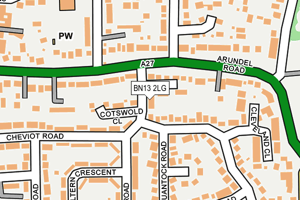 BN13 2LG map - OS OpenMap – Local (Ordnance Survey)