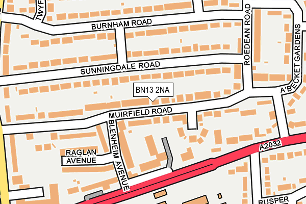 BN13 2NA map - OS OpenMap – Local (Ordnance Survey)