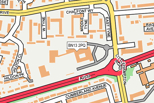 BN13 2PQ map - OS OpenMap – Local (Ordnance Survey)