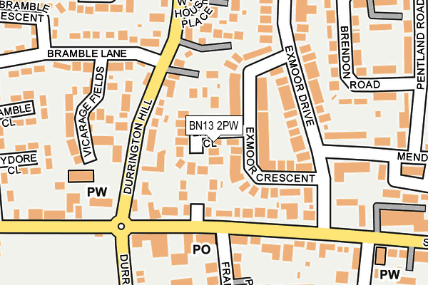 BN13 2PW map - OS OpenMap – Local (Ordnance Survey)