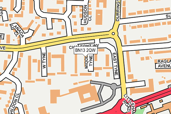 BN13 2QW map - OS OpenMap – Local (Ordnance Survey)