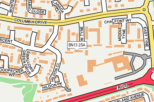 BN13 2SA map - OS OpenMap – Local (Ordnance Survey)