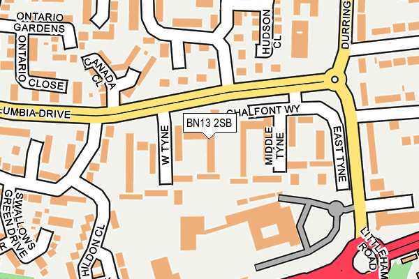 BN13 2SB map - OS OpenMap – Local (Ordnance Survey)