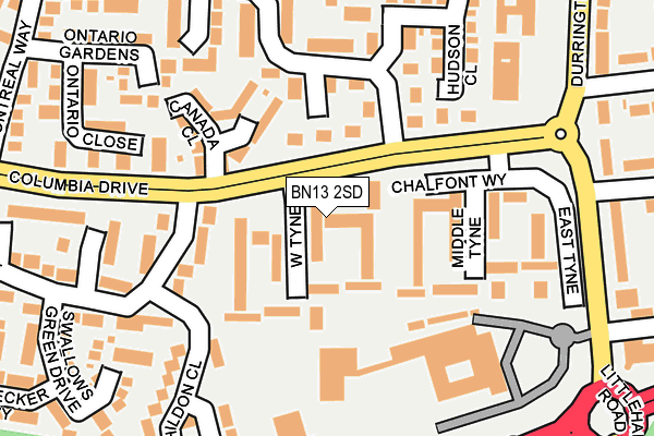 BN13 2SD map - OS OpenMap – Local (Ordnance Survey)
