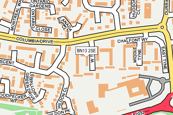 BN13 2SE map - OS OpenMap – Local (Ordnance Survey)