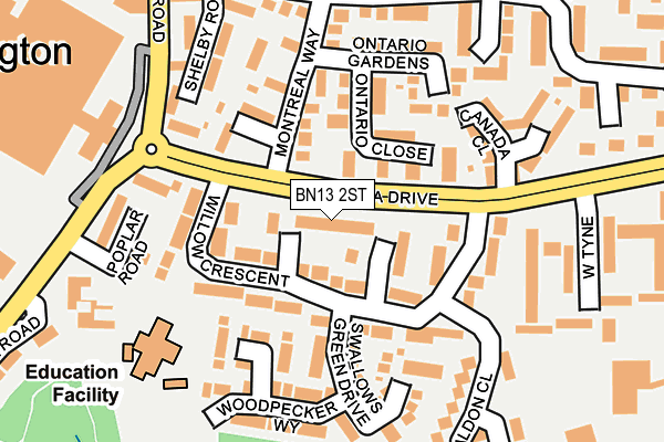 BN13 2ST map - OS OpenMap – Local (Ordnance Survey)