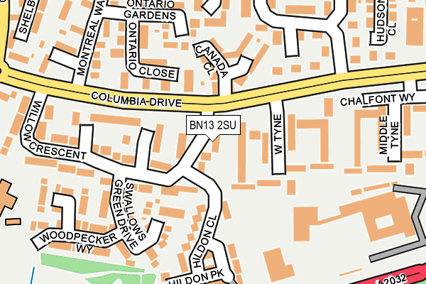 BN13 2SU map - OS OpenMap – Local (Ordnance Survey)