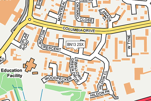 BN13 2SX map - OS OpenMap – Local (Ordnance Survey)