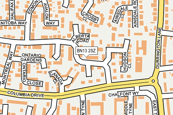 BN13 2SZ map - OS OpenMap – Local (Ordnance Survey)