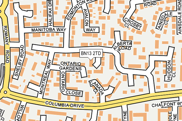 BN13 2TD map - OS OpenMap – Local (Ordnance Survey)