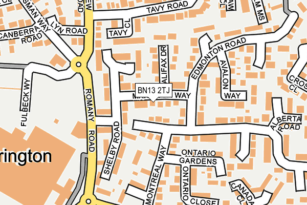 BN13 2TJ map - OS OpenMap – Local (Ordnance Survey)