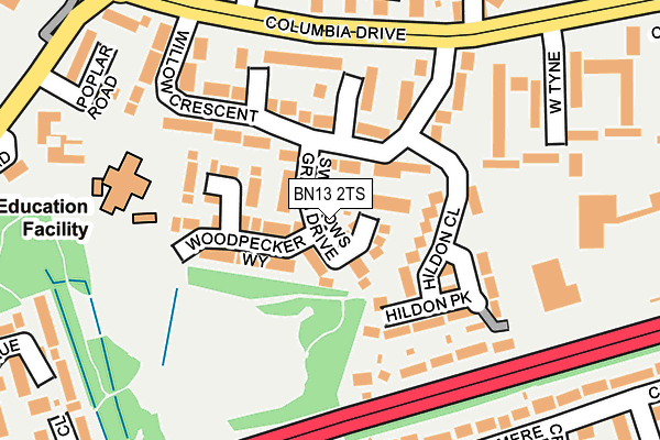 BN13 2TS map - OS OpenMap – Local (Ordnance Survey)