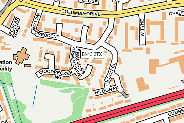 BN13 2TX map - OS OpenMap – Local (Ordnance Survey)