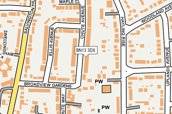 BN13 3DX map - OS OpenMap – Local (Ordnance Survey)