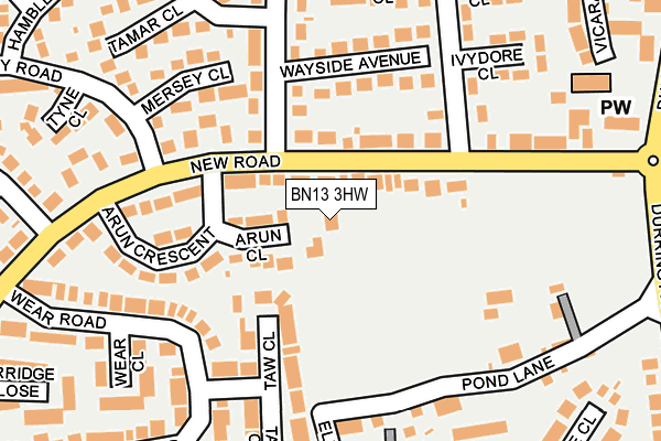 BN13 3HW map - OS OpenMap – Local (Ordnance Survey)