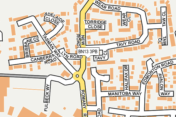 BN13 3PB map - OS OpenMap – Local (Ordnance Survey)