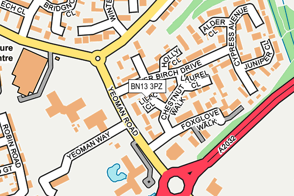 BN13 3PZ map - OS OpenMap – Local (Ordnance Survey)