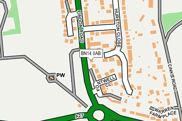 BN14 0AB map - OS OpenMap – Local (Ordnance Survey)