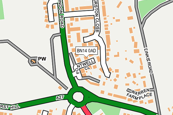 BN14 0AD map - OS OpenMap – Local (Ordnance Survey)