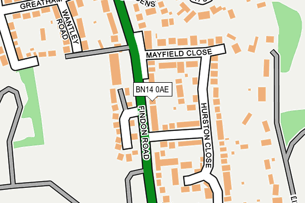 BN14 0AE map - OS OpenMap – Local (Ordnance Survey)