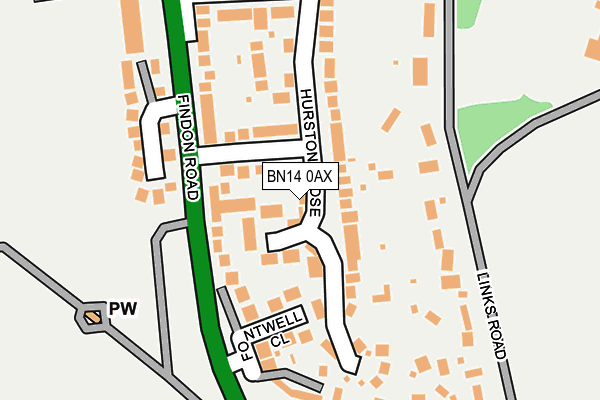 BN14 0AX map - OS OpenMap – Local (Ordnance Survey)