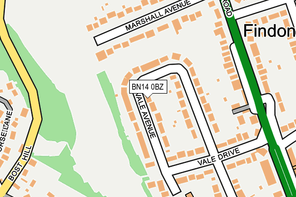 BN14 0BZ map - OS OpenMap – Local (Ordnance Survey)
