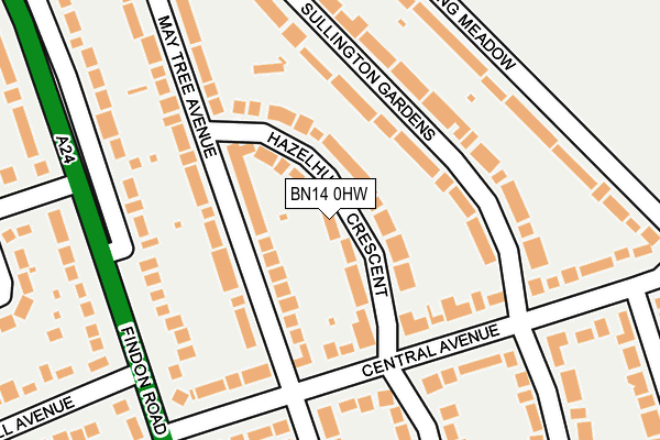 BN14 0HW map - OS OpenMap – Local (Ordnance Survey)