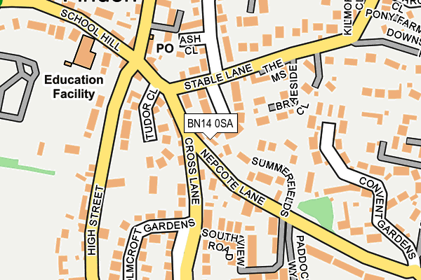BN14 0SA map - OS OpenMap – Local (Ordnance Survey)