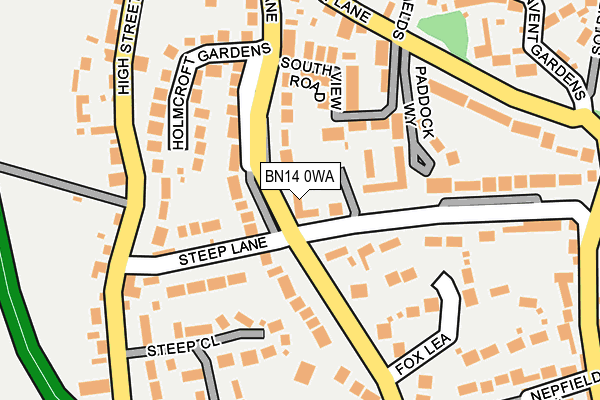 BN14 0WA map - OS OpenMap – Local (Ordnance Survey)