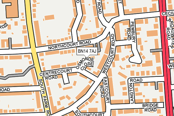 BN14 7AJ map - OS OpenMap – Local (Ordnance Survey)