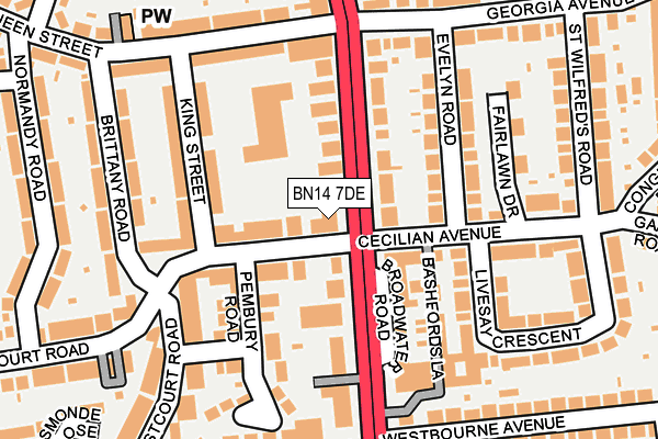 BN14 7DE map - OS OpenMap – Local (Ordnance Survey)