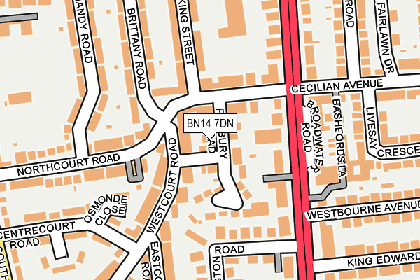 BN14 7DN map - OS OpenMap – Local (Ordnance Survey)