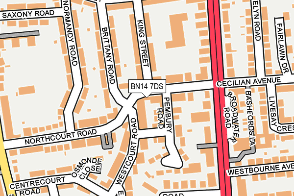 BN14 7DS map - OS OpenMap – Local (Ordnance Survey)