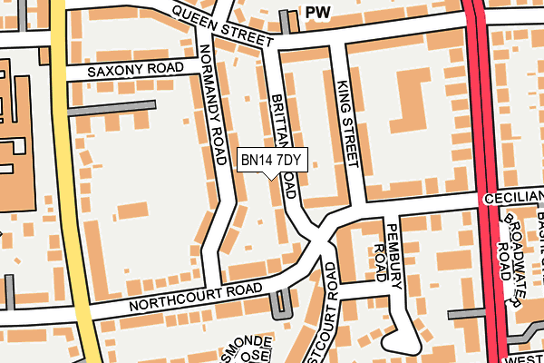 BN14 7DY map - OS OpenMap – Local (Ordnance Survey)