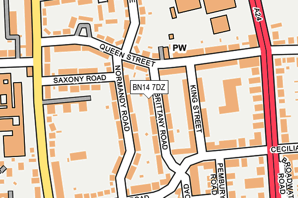 BN14 7DZ map - OS OpenMap – Local (Ordnance Survey)
