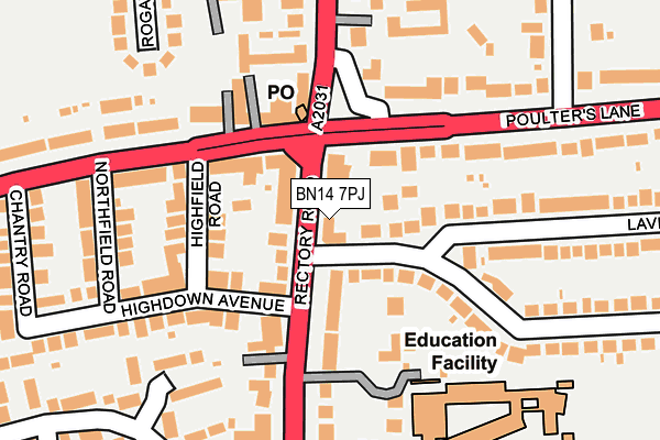 BN14 7PJ map - OS OpenMap – Local (Ordnance Survey)