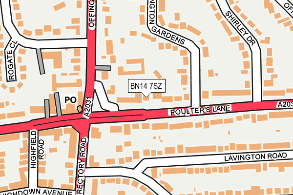 BN14 7SZ map - OS OpenMap – Local (Ordnance Survey)