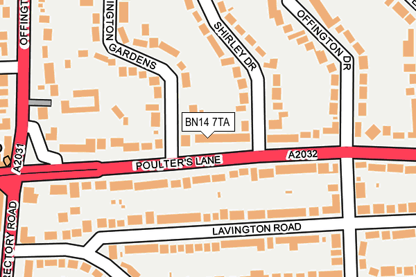 BN14 7TA map - OS OpenMap – Local (Ordnance Survey)