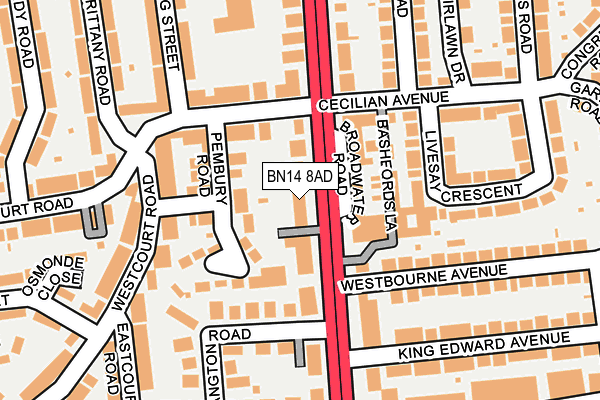 BN14 8AD map - OS OpenMap – Local (Ordnance Survey)