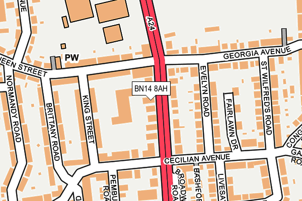 BN14 8AH map - OS OpenMap – Local (Ordnance Survey)