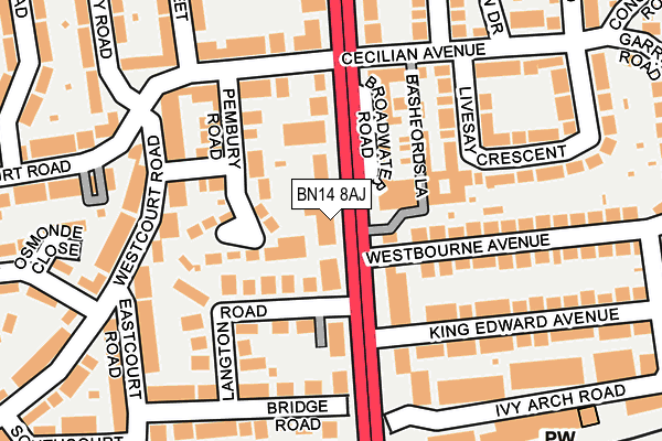 BN14 8AJ map - OS OpenMap – Local (Ordnance Survey)