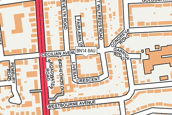 BN14 8AU map - OS OpenMap – Local (Ordnance Survey)