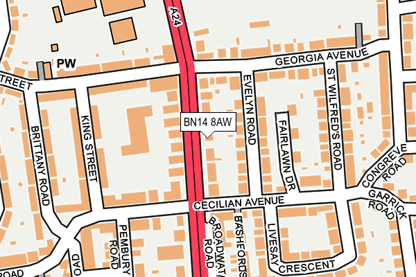 BN14 8AW map - OS OpenMap – Local (Ordnance Survey)